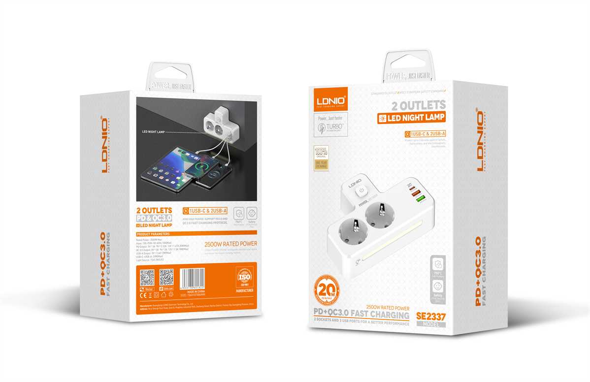 6576820c7de2a LDNIO SE2337 Portable Power Socket with Night Lamp & 20W USB-C