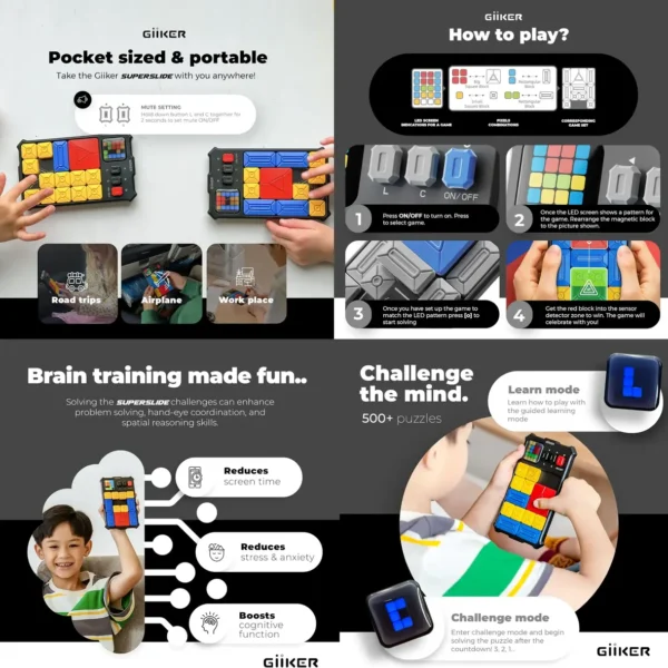GiiKER Super Slide JKHRD002 Electronic Sliding Puzzle Game– Interactive Handheld Console with Magnetic Pieces price