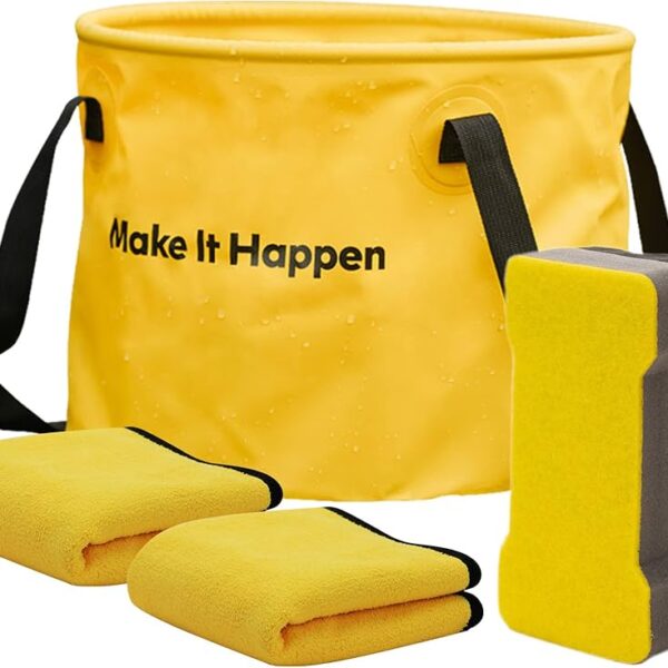 HOTO 4-in-1 Car Wash Kit - 20L Collapsible Bucket, Sponge & Microfiber Cloths