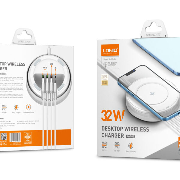 Key Features and Specifications The LDNIO AW003 offers a combination of both wireless and wired charging technologies in a compact design. 5-in-1 Charging Station Supports charging of up to five devices at once, consolidating your charging needs and reducing cable clutter. 15W Qi Wireless Charging The wireless pad automatically adjusts between 15W, 10W, 7.5W, and 5W modes to meet the specific power requirements of Qi-enabled devices. Multiple Ports Includes one 20W PD 3.0 Type-C port, one 18W QC 3.0 USB port, and two 12W Auto-ID USB ports. Universal Compatibility Works with all Qi-enabled devices, including various iPhone and Samsung Galaxy models, AirPods wireless charging cases, tablets, and more. Safety Features Constructed with 850℃ high-grade fire-proof PC materials and includes multiple protections against overcharging, overheating, over-current, and short-circuits. price