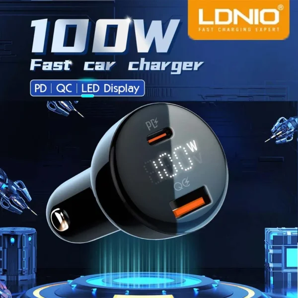 LDNIO C101 100W Dual Port USB-C Car Charger