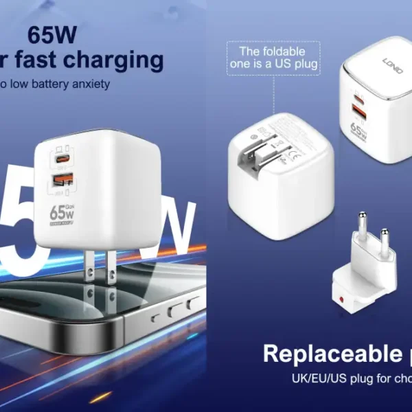 LDNIO Q2617 65W GaN Fast Charger- Dual USB (PD & QC) Travel Plug price