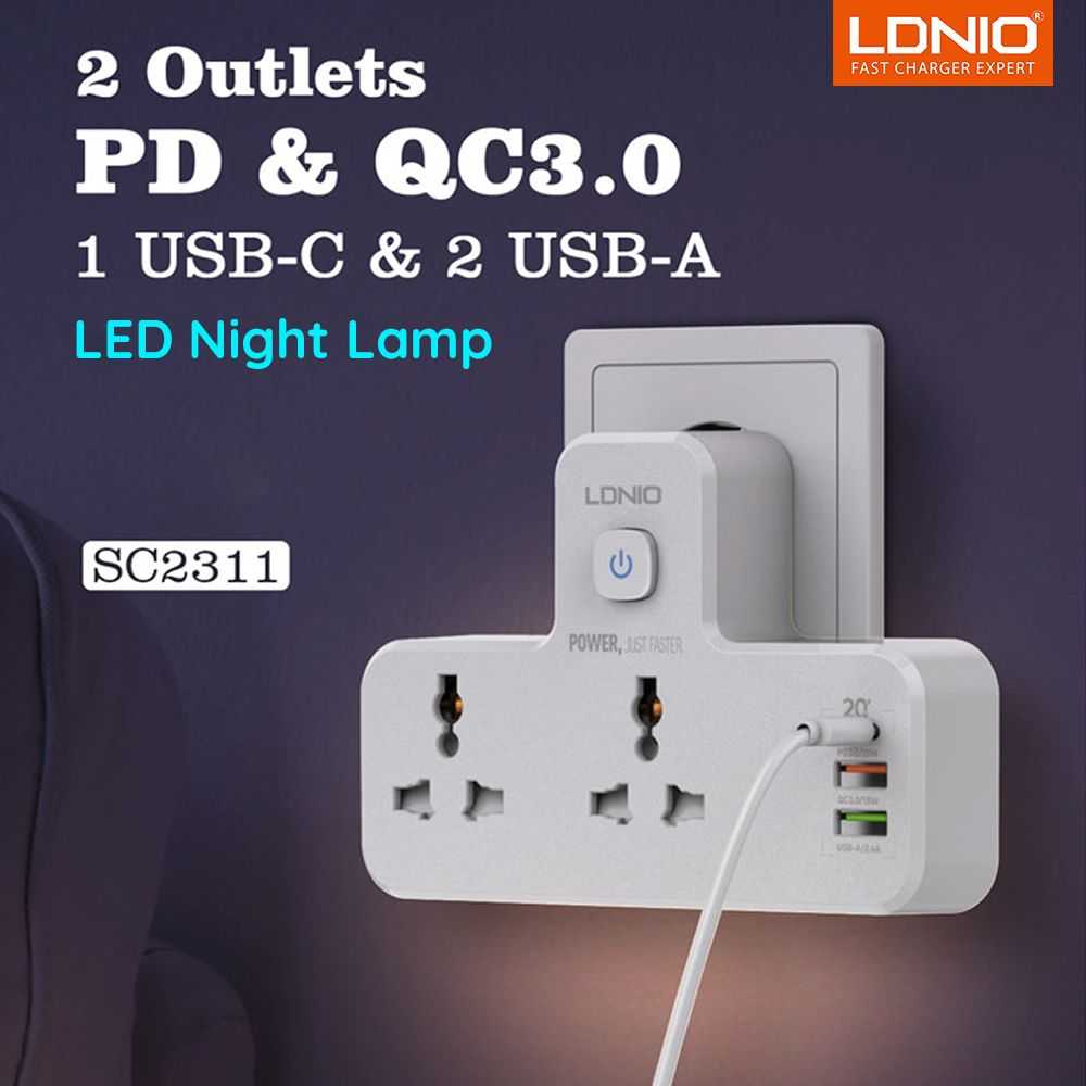 LDNIO SC2311 2500W Universal Power Socket | 3 USB Charging Ports with Night Light price in Bangladesh
