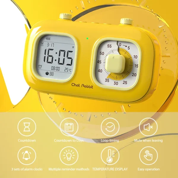 Xiaomi Youpin Chat Rabbit Dual Screen Timer NJWJ030 - Smart 2 in 1 Productivity Tool & Alarm Clock