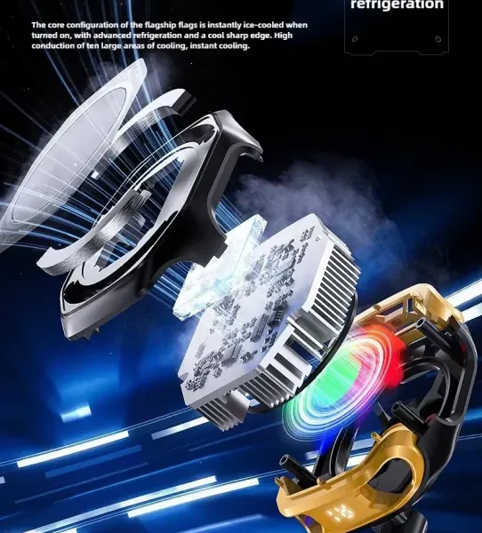 Key Features & Performance Dual Power Modes: Can be used wirelessly with its built-in 2000mAh battery or connected via Type-C for continuous cooling. Cooling Technology: Utilizes an 11W (rated 10W) TEC refrigeration chip and a 7-blade vortex fan that reaches up to 5500–7500 RPM for instant "ice-freeze" effects. Battery Life: Offers approximately 30–80 minutes of cordless operation on a full charge, depending on the cooling mode used. Digital Display: Includes a real-time LED temperature screen to monitor cooling performance. Design: Features dynamic RGB lighting for an eSports aesthetic and operates with low noise (approx. 35–38 dB). Technical Specifications Specification Details Material ABS + Aluminum Alloy Power Input 5V/2A (via USB Type-C) Cooling Power 10W – 11W Weight ~120g Dimensions 54mm x 69.5mm x 44mm Mounting Magnetic (MagSafe compatible) price in bangladesh