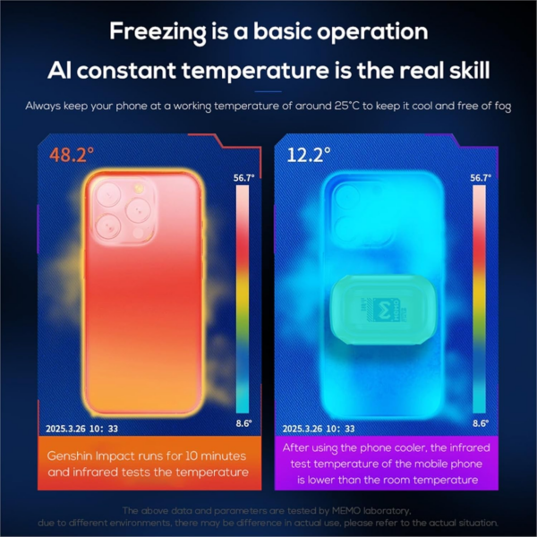 Key Features & Performance Dual Power Modes: Can be used wirelessly with its built-in 2000mAh battery or connected via Type-C for continuous cooling. Cooling Technology: Utilizes an 11W (rated 10W) TEC refrigeration chip and a 7-blade vortex fan that reaches up to 5500–7500 RPM for instant "ice-freeze" effects. Battery Life: Offers approximately 30–80 minutes of cordless operation on a full charge, depending on the cooling mode used. Digital Display: Includes a real-time LED temperature screen to monitor cooling performance. Design: Features dynamic RGB lighting for an eSports aesthetic and operates with low noise (approx. 35–38 dB). Technical Specifications Specification Details Material ABS + Aluminum Alloy Power Input 5V/2A (via USB Type-C) Cooling Power 10W – 11W Weight ~120g Dimensions 54mm x 69.5mm x 44mm Mounting Magnetic (MagSafe compatible) price