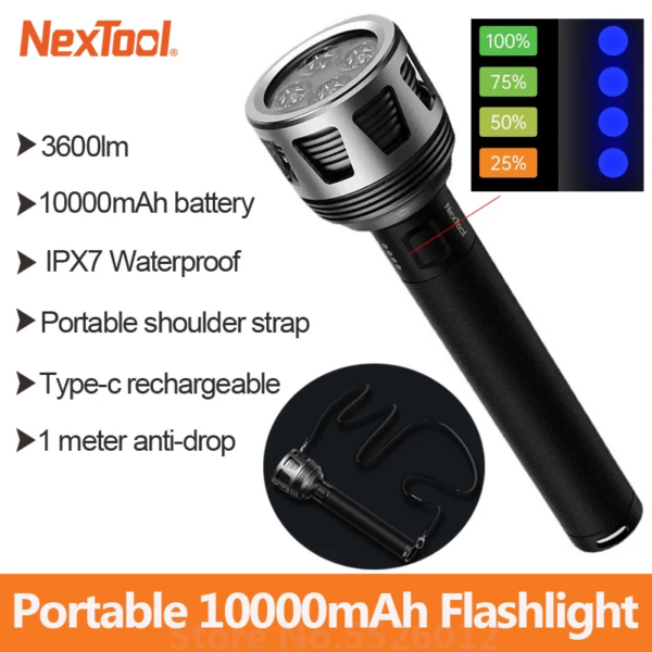 Xiaomi NexTool NE20168 Thunder Searching Flashlight - 3600 Lumens, 450m price